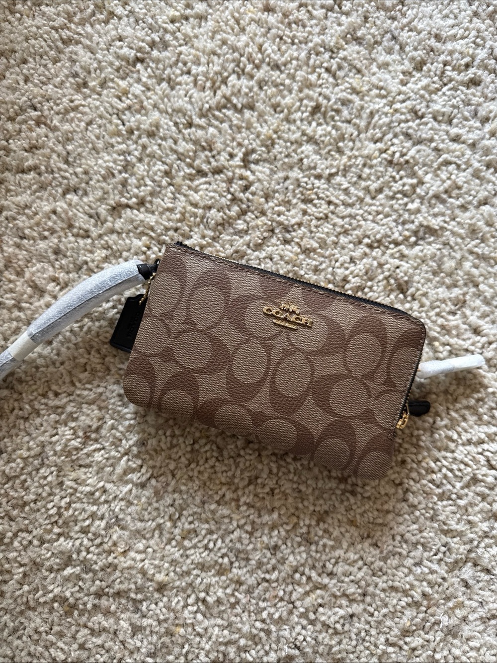Coach 87591 Signature Double Zip Wallet Wristlet Khaki Brown NWOT